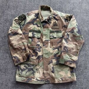 US Army BDU Field Jacket Mens M Camo Woodland Old Ironsides Patches 90s Utility